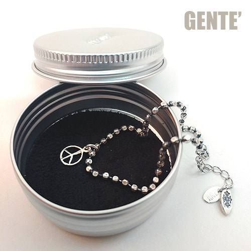 [GENTE] Peace Square ball chain Bracelet (ALL SILVER)