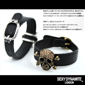스컬레더팔찌/skull leather belt bracelet/섹시다이나마이트런던 직수입제품*