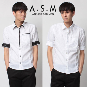 [A.S.M]Fake Tie Shirts 에이에스엠 린넨5부셔츠