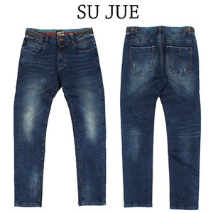 [SU JUE HOMME]Waist Leather Band Straight Jeans