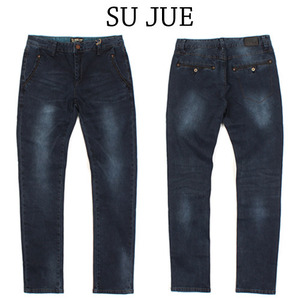 [SU JUE HOMME]Pocket Leather Line Straight Jeans