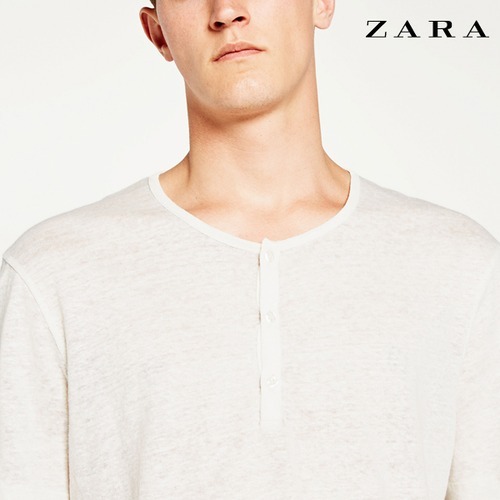 [ZARA] 3-button linen t shirt