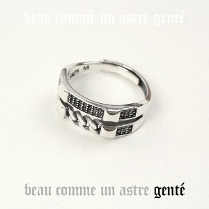 [GENTE] BLACK CUBIC DOUBLE SILVER RING